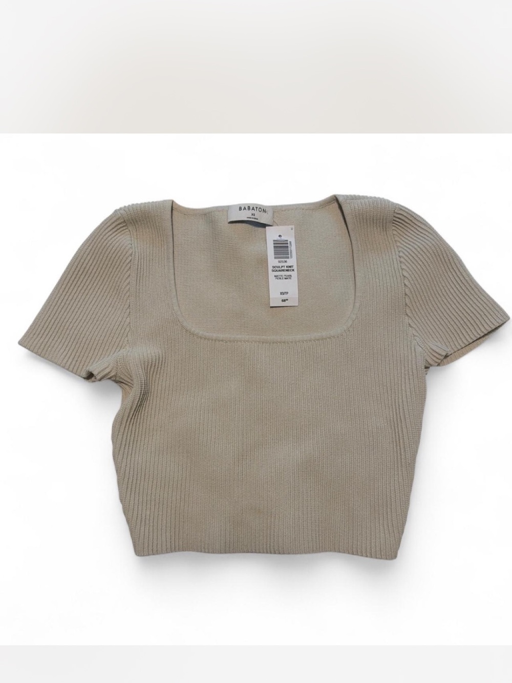Babaton Taupe Ribbed Square-Neck Crop Top